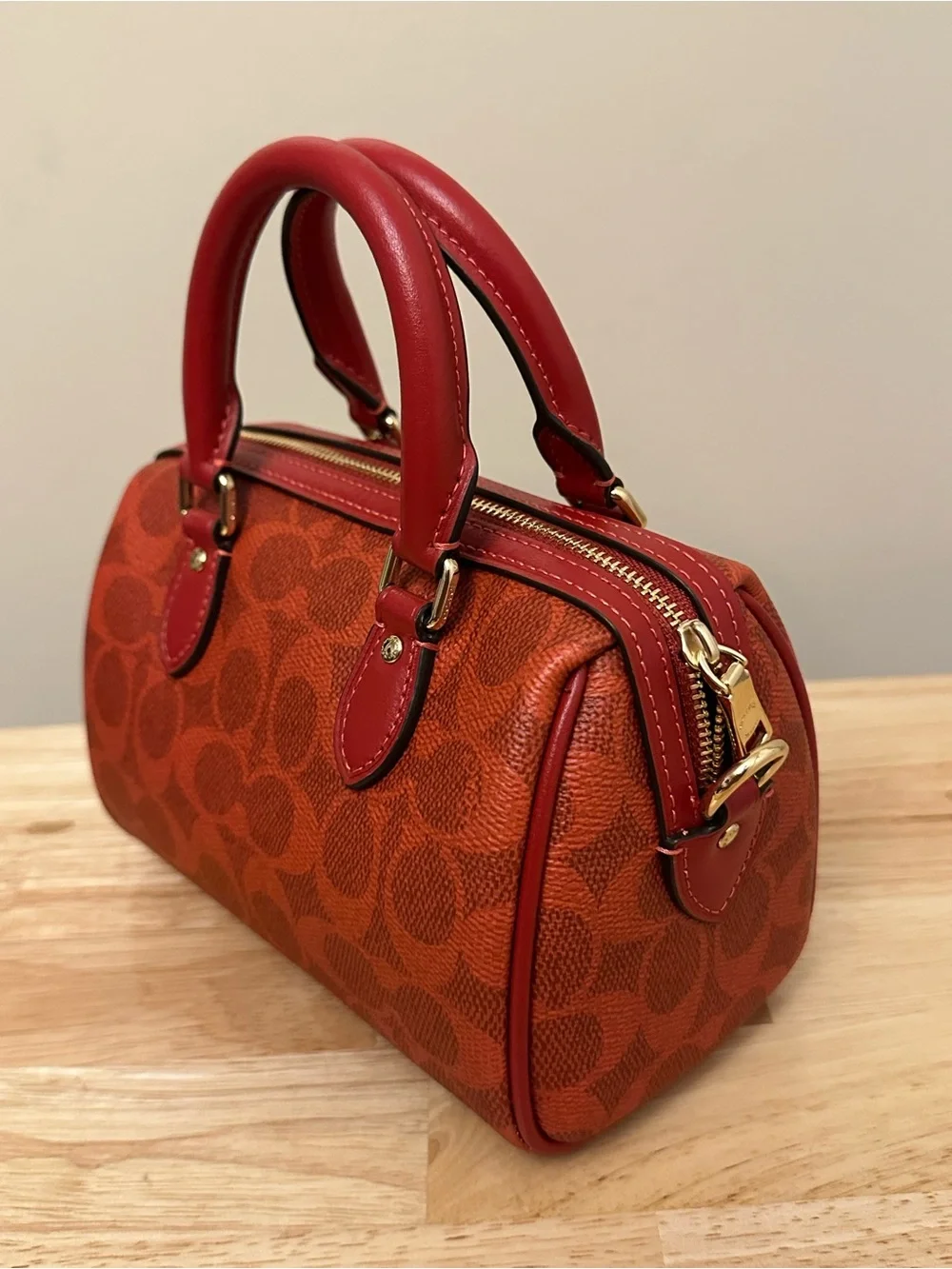 Coach Red Signature Mini Satchel with Gold Hardware